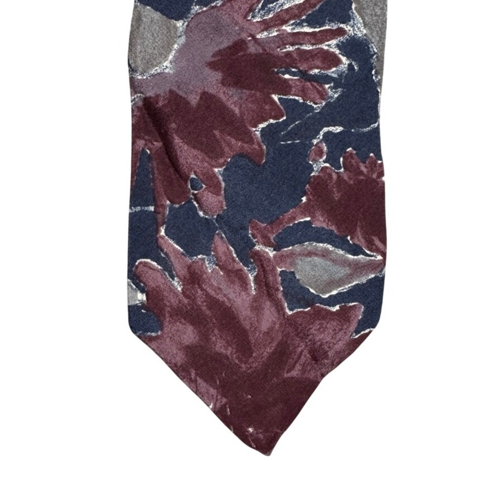 Austin Grey Mens Tie 100% Italian Silk Abstract Floral Burgundy Navy Made in USA